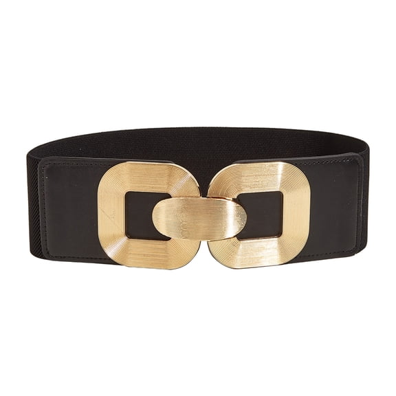 Lady Belt Elegant Wide Waist Belt for Dress Wide Woven Belt Golden Buckle