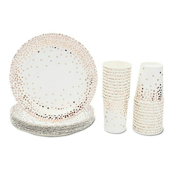 150 Pcs Rose Gold Birthday Party Disposable Plates 12oz Cups 50 Guest Set
