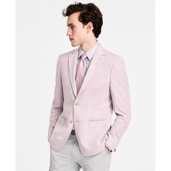 Calvin Klein Mens Slim fit Sport Coat Blazer 42 L Pink Solid Stretch