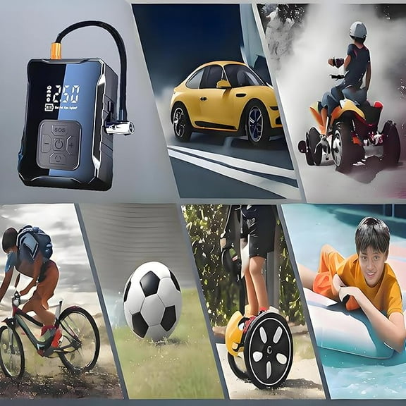 WisBtyCo Portable Cordless Tyre Inflator,Air Compressor 150 PSI with Digital Pressure Gauge, Rechargeable Battery, and LED Light for Cars, Bikes, and Balls