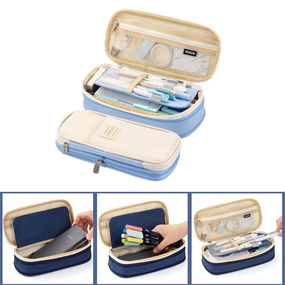Big Capacity Pencil Pen Case Bag with Zipper Office College School Storage Large Capacity Bag Pouch Holder Box Organizer Colorful,Sky Blue