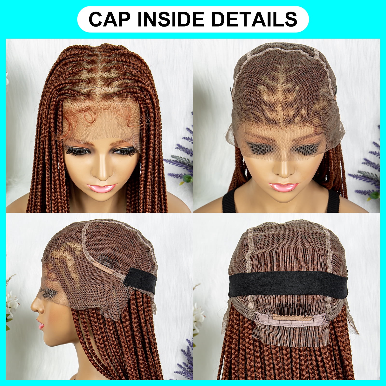 Braided Wigs for Black Women Transparent HD Full Lace Knotless Box Braided Wigs Twist Cornrow Braids Synthetic Lace Front Braided Wigs with Baby Hair Handmade Faux Locs Wig Braided Wigs (350 Color)