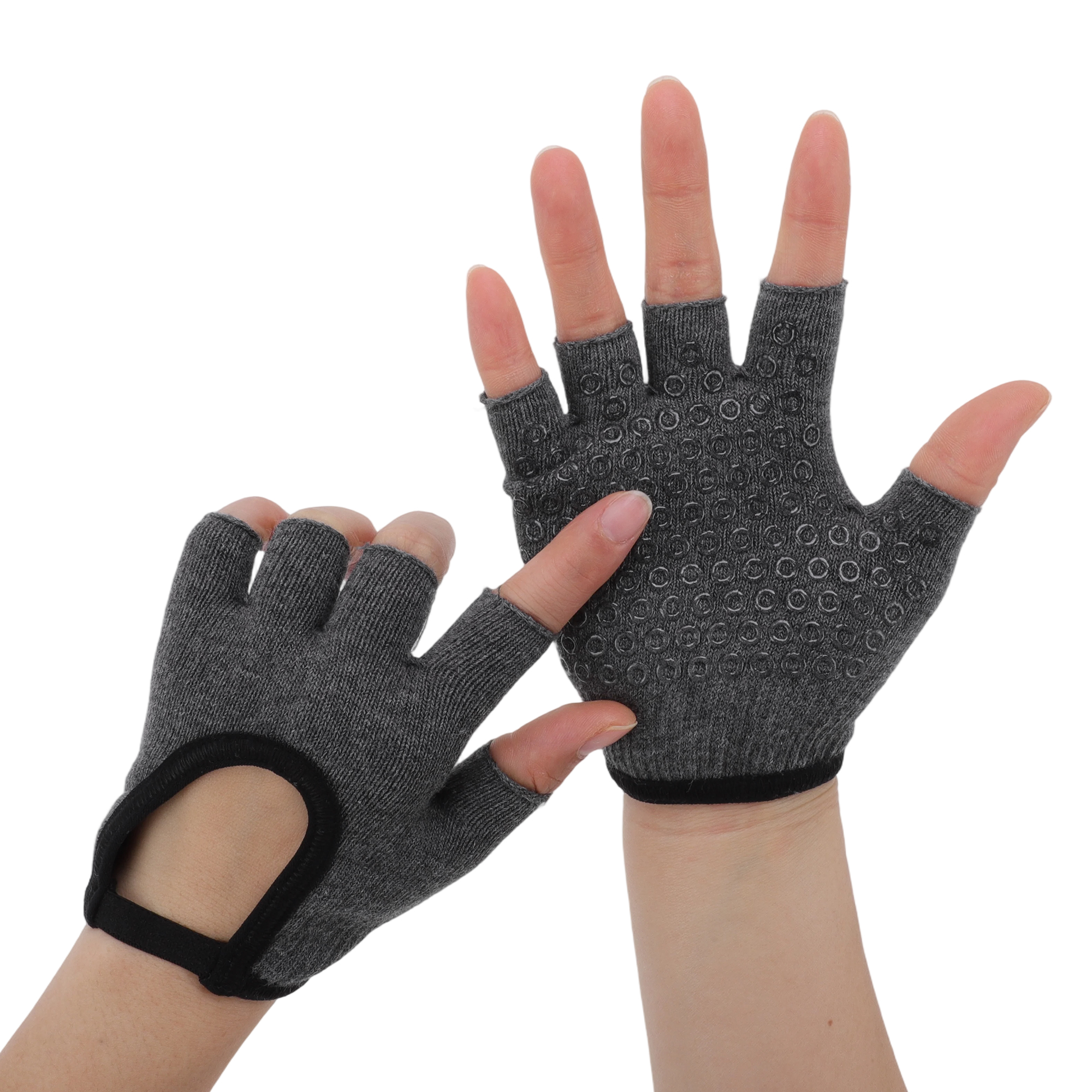 Unique Bargains Anti-slip Fingerless Yoga Gloves One Size Gray