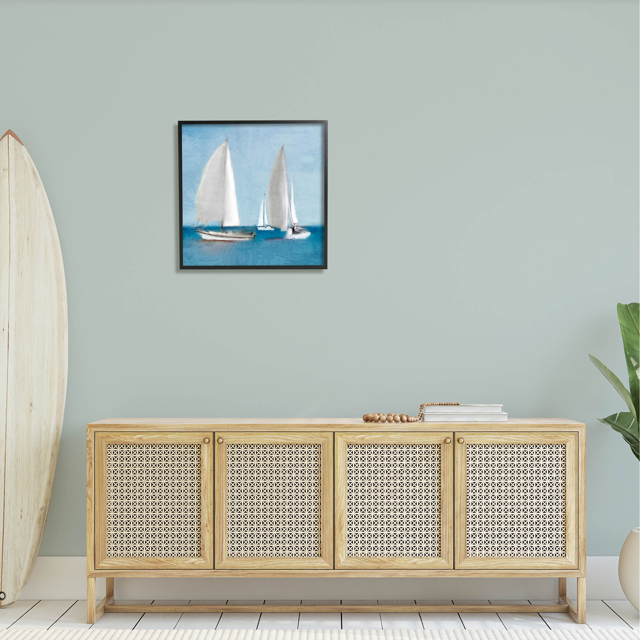 Stupell Industries Sailboats Drifting Nautical Ocean Scene Graphic Art Black Framed Art Print Wall Art, Design by Kim Allen