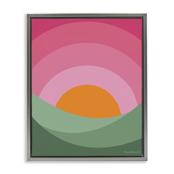 Stupell Industries Modern Green & Pink Landscape Gray Floating Frame Canvas Art, 17 x 21, by Carrie Cantwell