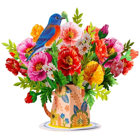 Cartulina desplegable Love Poppy Blooms con ramo desmontable