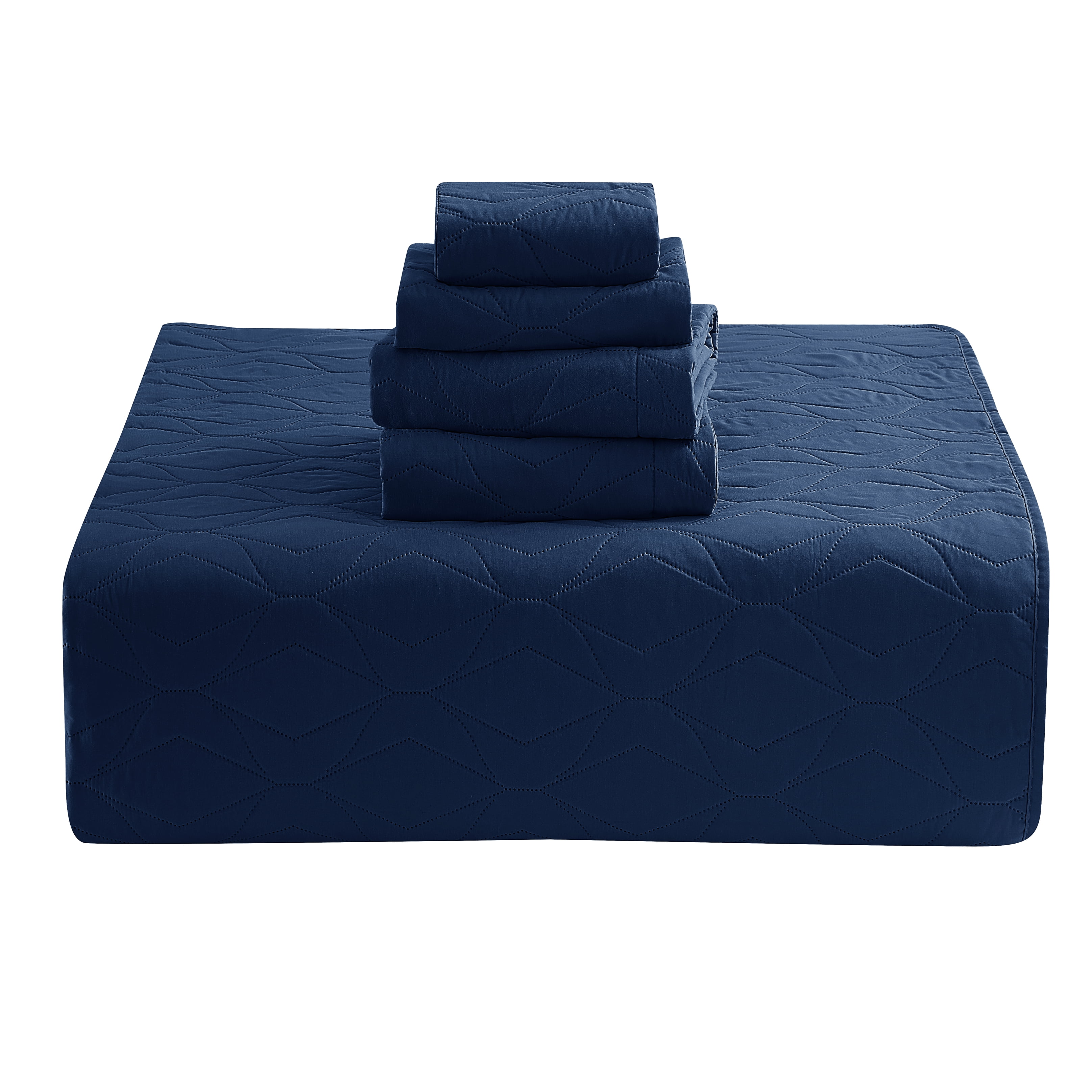 Nestl 5 Piece Quilt Set King with Pillow Shams and Euro Shams, Soft Microfiber Lightweight Bedspread Coverlet, Modern Style Ellipse Weave Bed Cover, Navy Blue