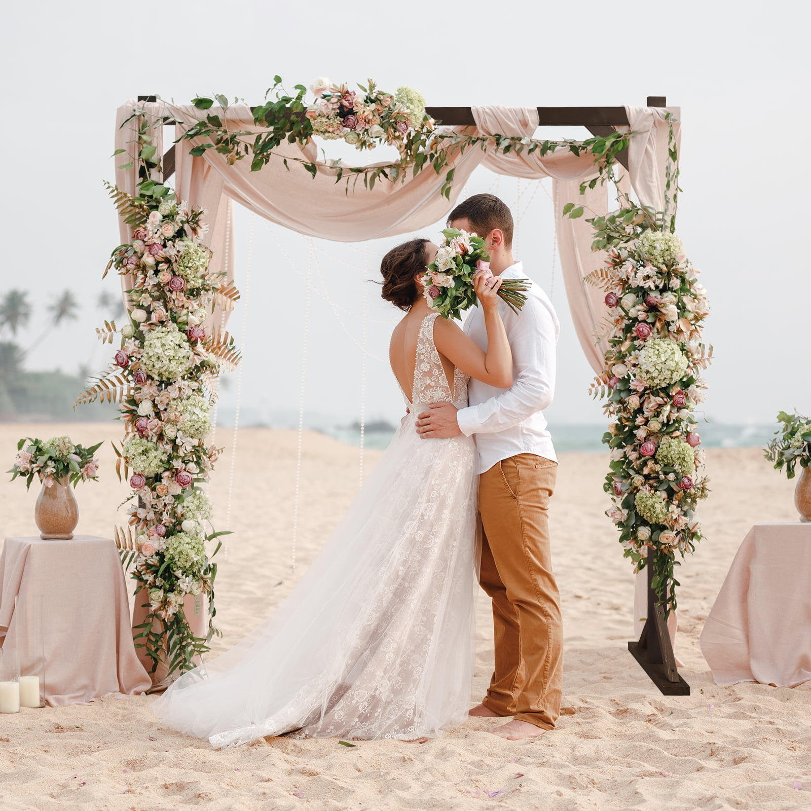 7.2FT Wooden Wedding Arch, Square Wood Arch Wedding Arbor Backdrop Stand for Indoor Outdoor Ceremony Party Proposal Scene Garden Beach Forest Rustic Boho Decoration