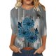 thumbnail image 1 of Gibobby Camisa Elegante Para Mujer Camisas de manga 3 de 4 para mujer, cuello redondo, estampado de pétalos florales, camisas casuales sueltas y cómodas, blusa（Gris， M), 1 of 4
