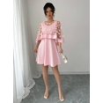 thumbnail image 4 of Pink Womens Elegant Floral Appliqué Chiffon Overlay A-Line Short Dress, 4 of 6
