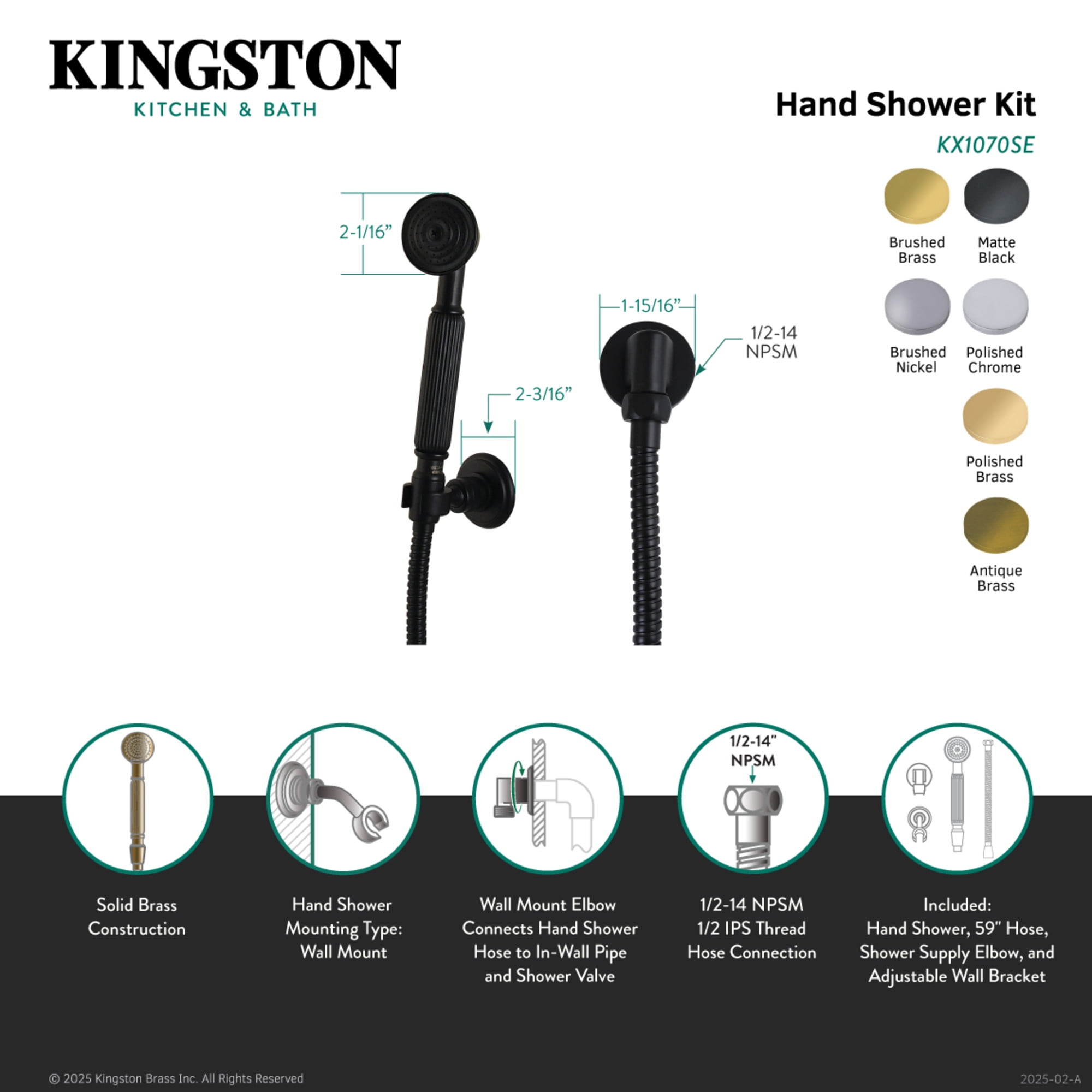Kingston Brass KX1073SE Vintage Hand Shower Kit, Antique Brass