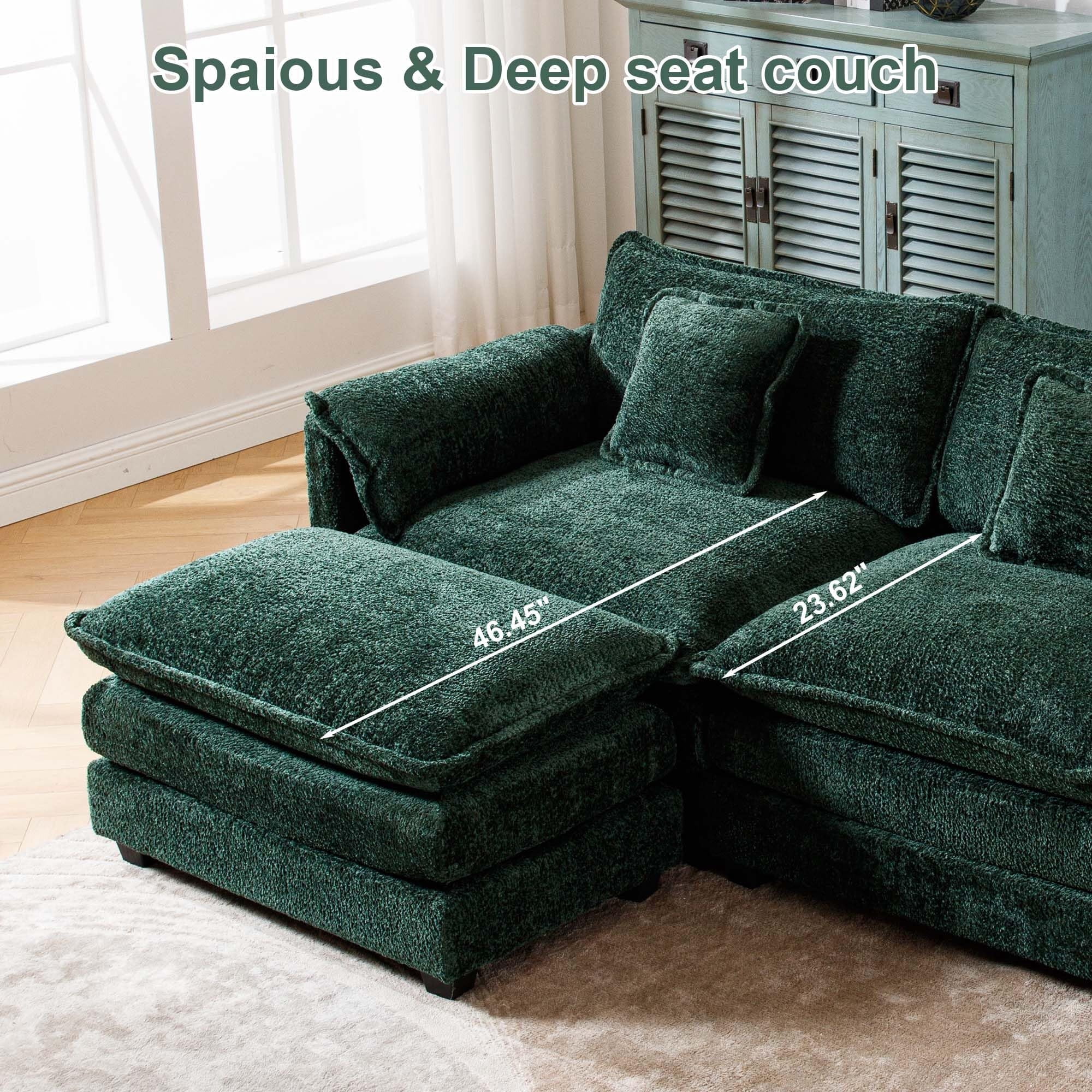 GNIXUU 112" Oversized Sectional Sofa Cloud Couch for Living Room, Modern Chenille L Shaped Couch, Comfy Boucle Modular Sofa Sleeper with Moveable Ottoman & Memory Foam (Green)