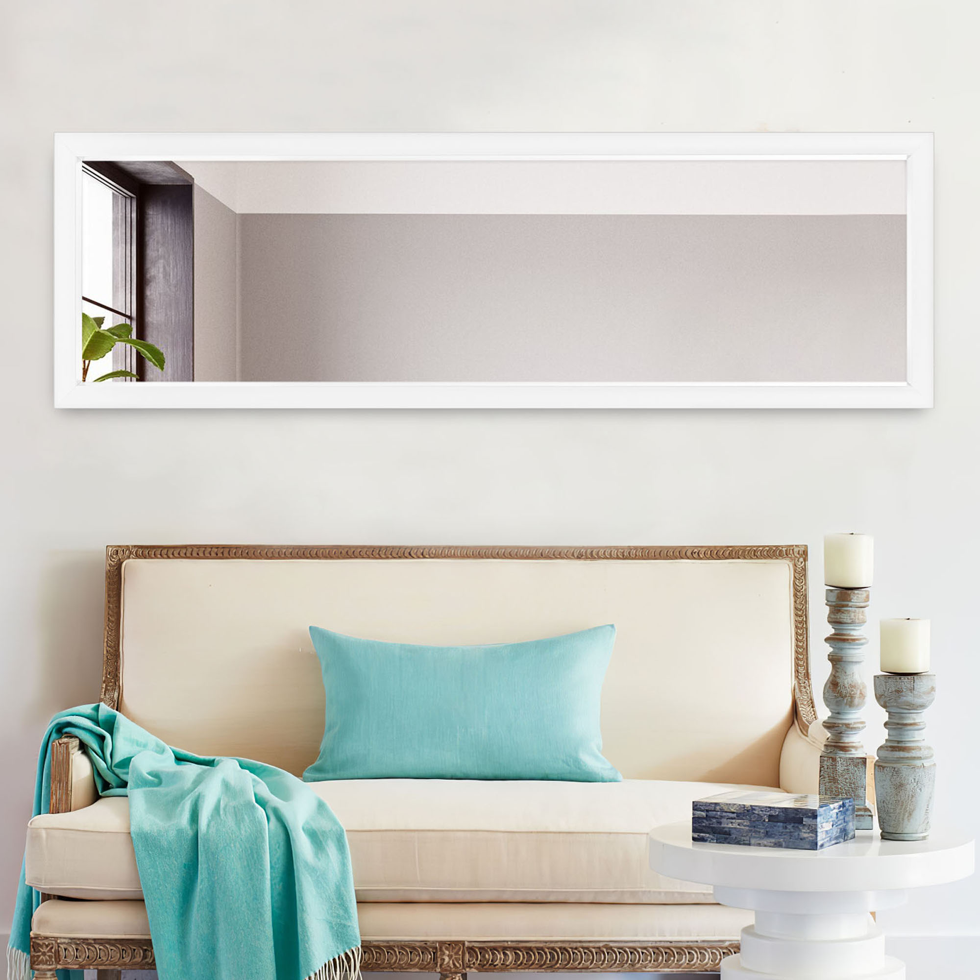 Floor Mirror Wall Mounted Leaning Hanging Rectangle White 51"x16"