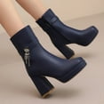 thumbnail image 7 of Women's Boots Thick-Soled Square Toe Mid Calf Boots Women's Fashion Casual Versatile Comfortable Booties Fall Winter Warm Shoes Dark Blue 9, 7 of 7