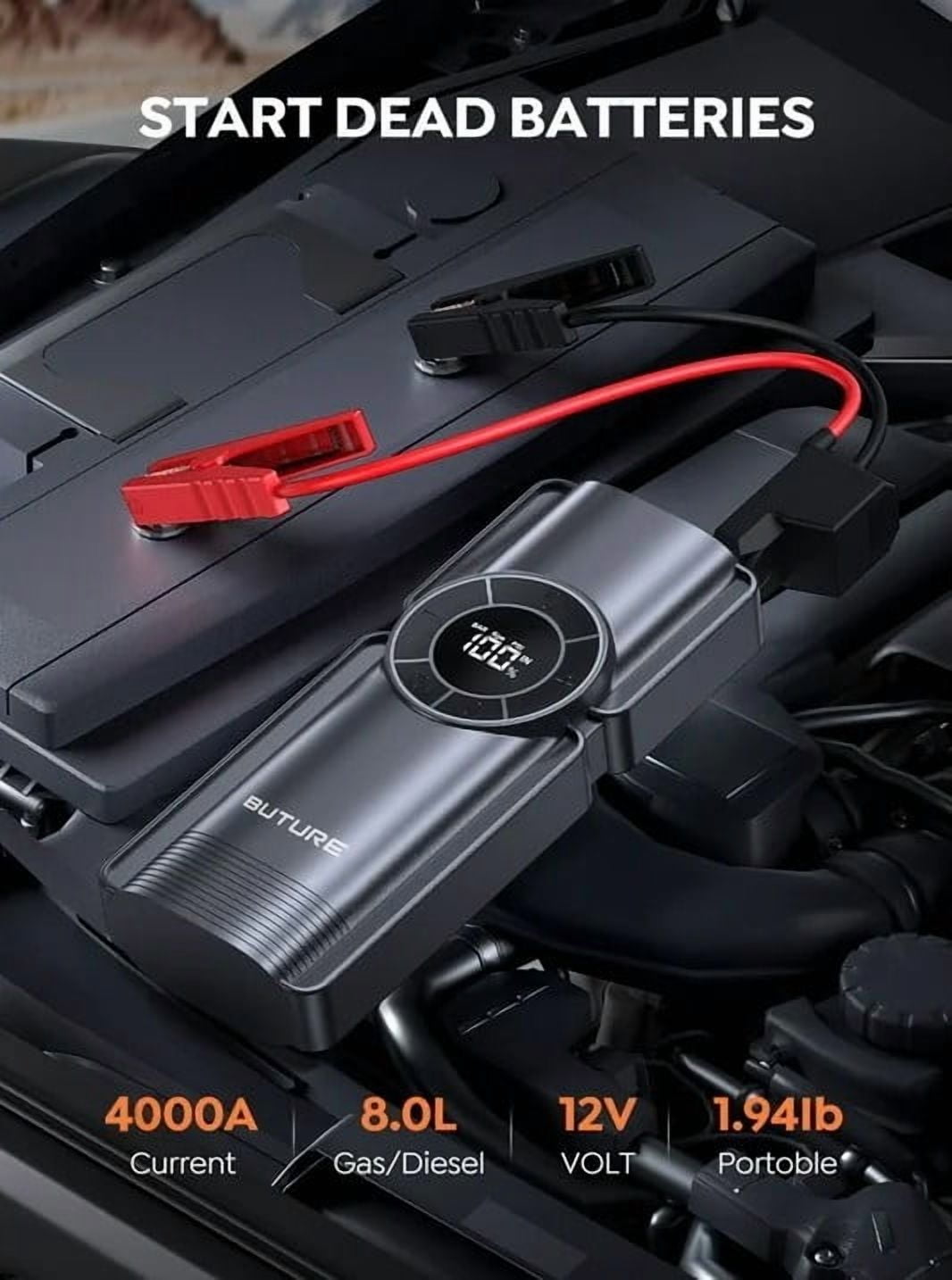 BUTURE 4000A Jump Starter with Air Compressor 150PSI, Portable Car Battery Booster, 12V Power Bank Jump Box for Gas & Diesel Engines