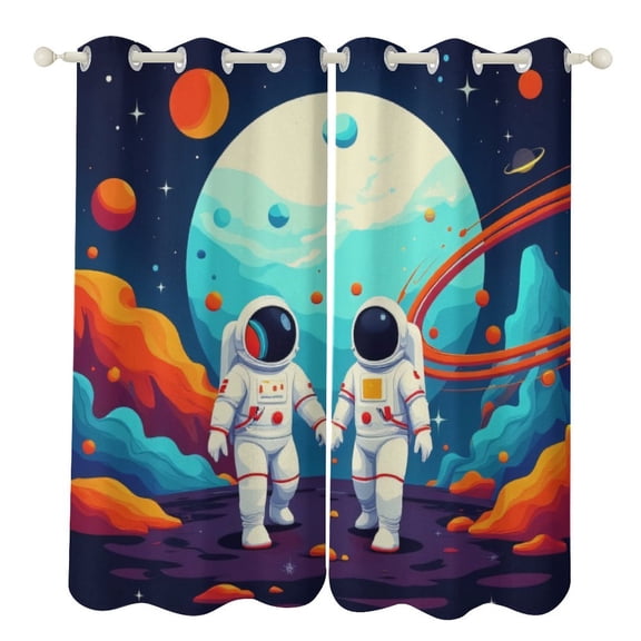 Astronauts Exploring Cosmic Planet Blackout Window Curtains for Bedroom Living Room Kicthen High Shading 2 Panels