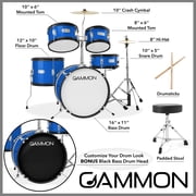 Gammon Percussion 5pc Junior Drum Set - Beginner Kit with Stool & Stands - Blue