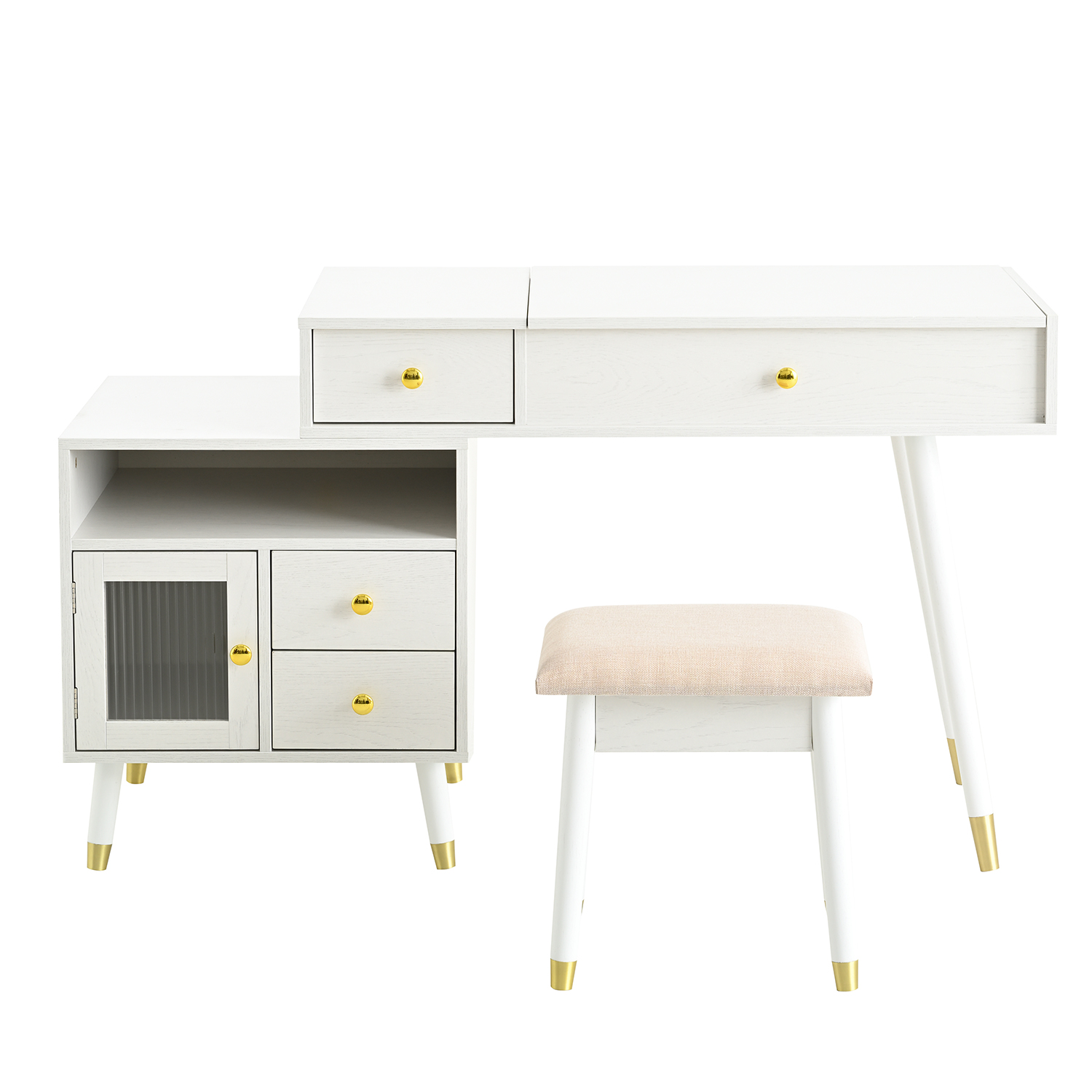 Euroco 3-in-1 Vanity Desk with Lighted Flip-Top Mirror & Adjustable Cabinet, Makeup Dressing Table with Stool, Dresser with Drawers for Bedroom, White