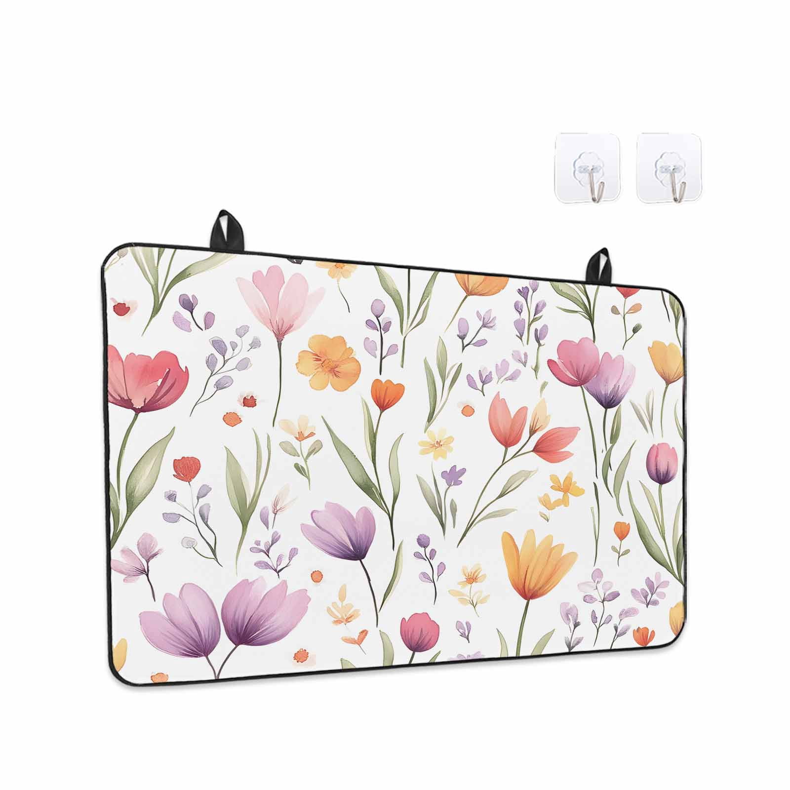 Spring Tulip Flower Stove Top Cover for Electric Stove, Heat-proof & Non Slip Glass Top Stove Cover Protector, Watercolor Spring Garden Fruit Leaf Kitchen Flat Cooktop Rubber Mat 24x21 Inches