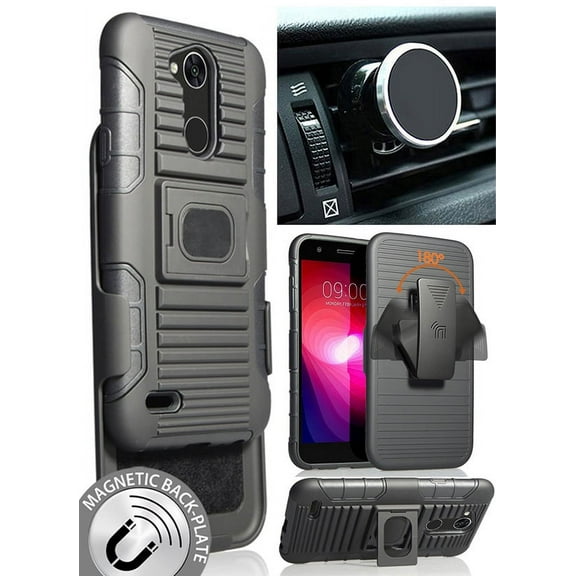Case/Mount/Clip for LG X Power 3, Nakedcellphone Black Ring Grip Case Cover   Belt Hip Holster Stand   Magnetic Car Holder for LG X Power 3 (2018)
