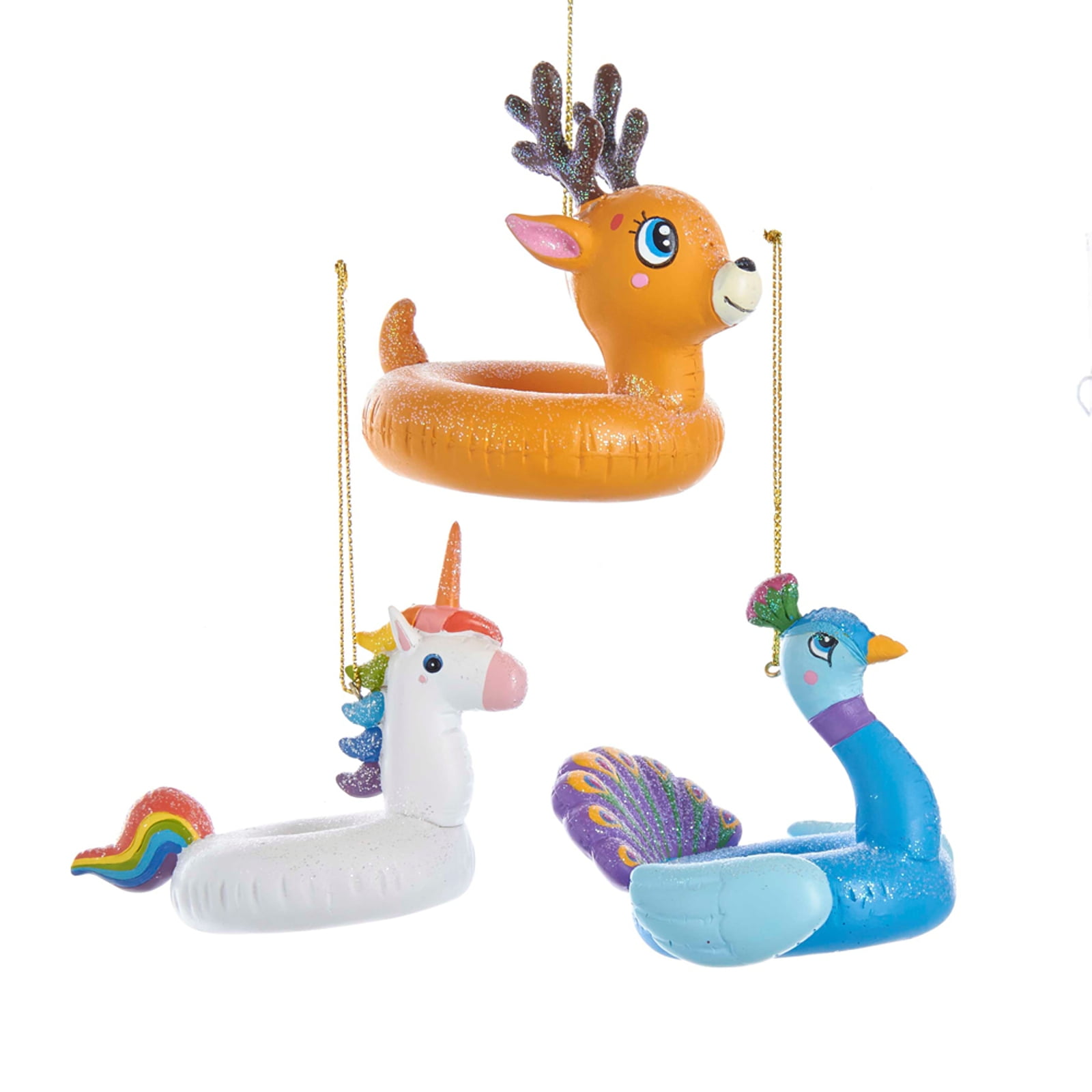 Unicorn Reindeer Peacock Pool Floats Christmas Holiday Ornaments Set of