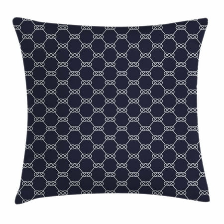 Nautical Accent - Navy Blue Throw Pillow Cushion Cover, Navy Inspired Sailor Knot Rope Pattern Illustration Nautical Abstract Design, Decorative Square Accent Pillow Case, 16 X 16 Inches, Dark Blue Cream, by Ambesonne