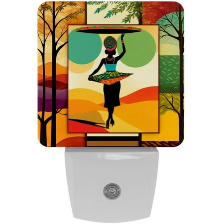 

Plug in Led Night Light with Auto Dusk to Dawn Sensor White Nightlights for Hallway Bedroom Kids Room Kitchen Stairway 2 Pack African Girl Ethnic Painting