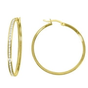 14kt Yellow Gold Womens Single Row CZ Huggie Hoop 32mm x 2mm Clip On Earrings