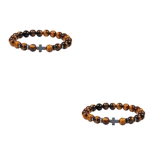 Pulseras de cuentas de piedra redonda natural Minnieouse Joyería de yoga Cuerda elástica ligera de moda 2piezas