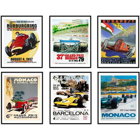 Formula Racing Poster Vintage F1 Car Racing Pictures Prints on Canvas 8x10 inches Unframed Wall Decoration