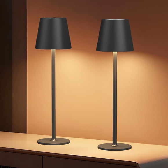 2 Pack Lámpara de mesa inalámbrica recargable, Lámpara de mesa a pilas con control táctil, 3 Colores Stepless Dimming Up Portable LED Lámpara de