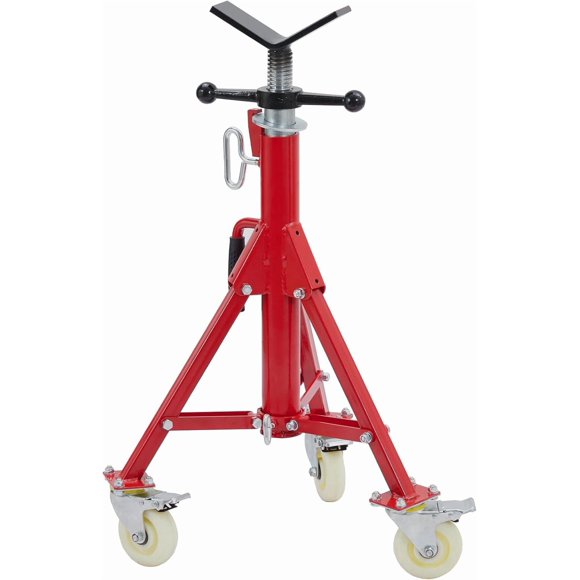 V-Head Pipe Jack Stand with Casters, 28-52 Inch Adjustable Height,1/8"-12" Capacity, 2500 lb Load Capacity,Heavy Duty Carbon Steel Body, Steel Jack Stands with Portable Folding Legs