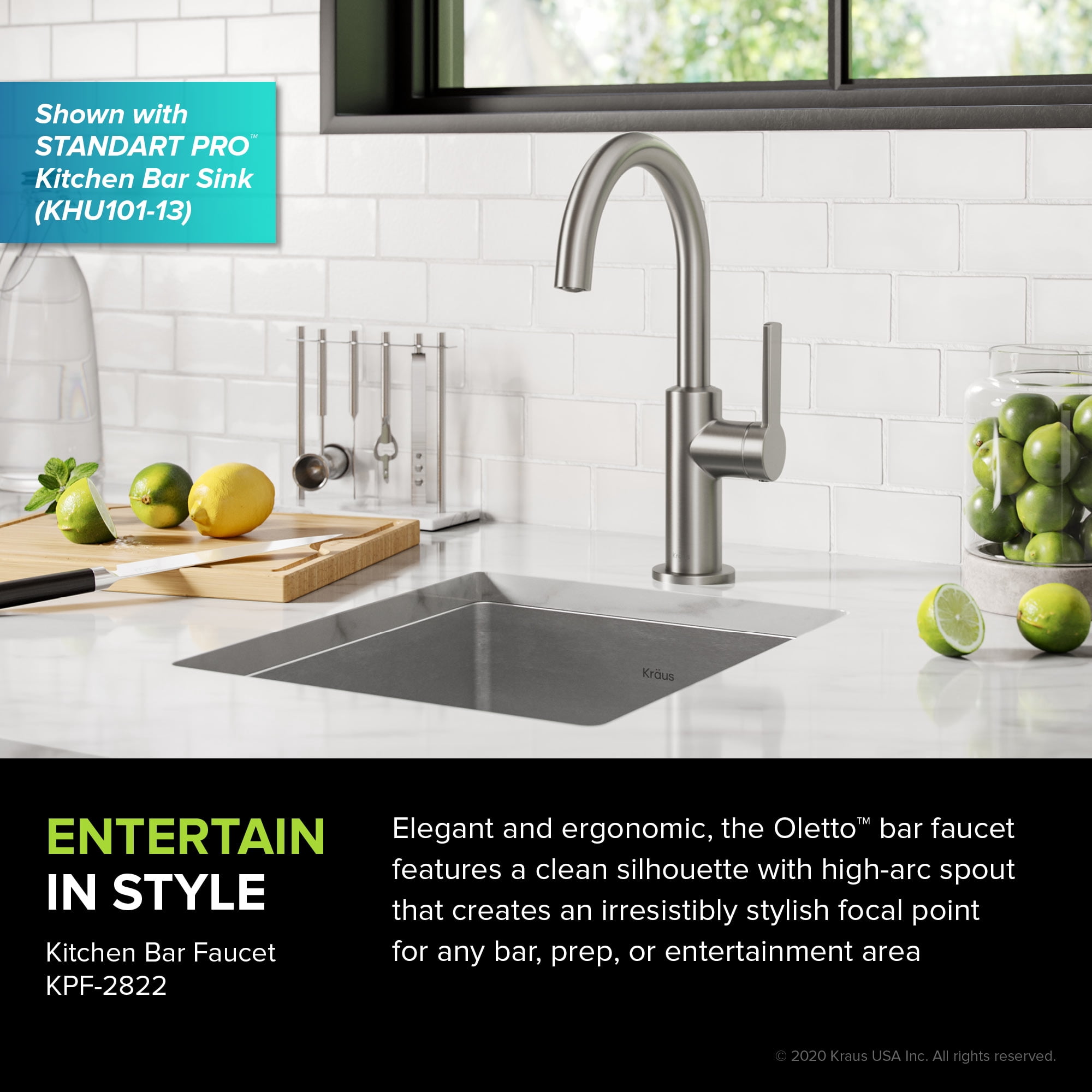 Oletto Single Handle Kitchen Bar Faucet in Spot Free Stainless Steel