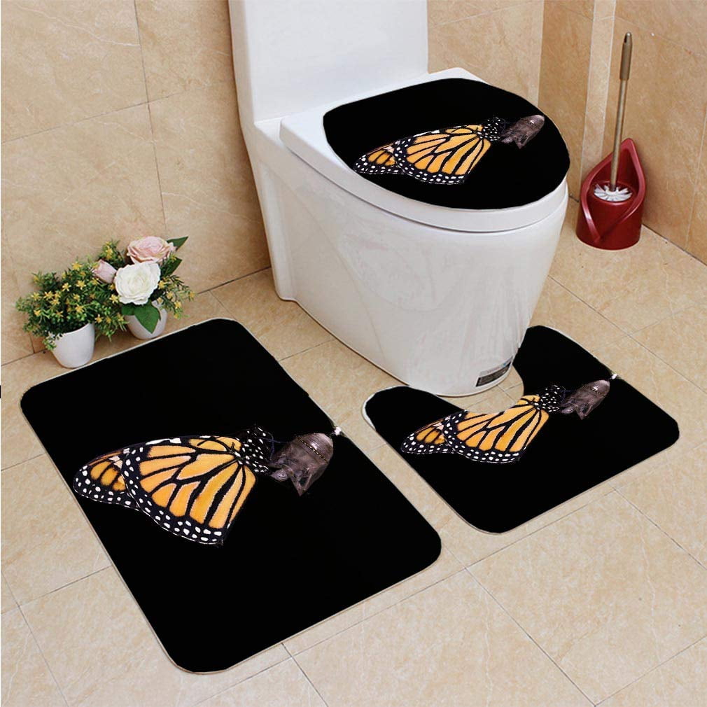 PUDMAD Monarch Butterfly Coming Out Chrysalis 3 Piece Bathroom Rugs Set
