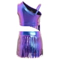 thumbnail image 4 of iiniim Girls Metallic Ballroom Latin Dance Dress Tassel Crop Top and Fringe Skirted Shorts 2 Piece Outfit Blue 12, 4 of 7