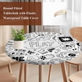thumbnail image 4 of Black White Video Game Round Tablecloth, Fitted Table Cover with Elastic for 55"-60" Round Tables, Console Computer Gaming Sketch Style Table Cloth Outdoor Indoor Dinning Party Waterproof Tablecloths, 4 of 7