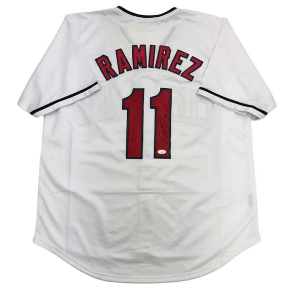 Autographed/Signed Jose Ramirez Cleveland White Baseball Jersey JSA COA