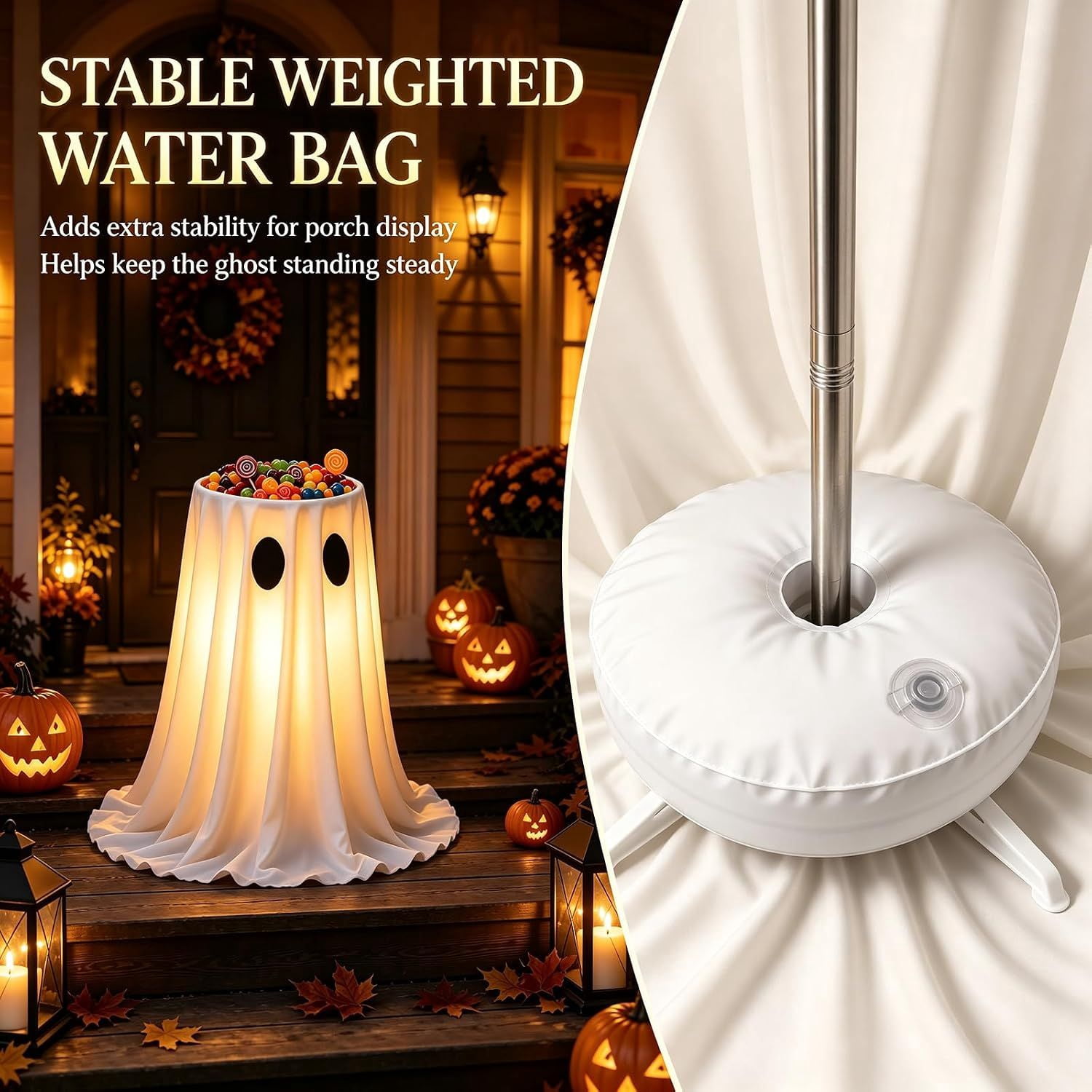 Glowing Ghost Candy Bowl Holder, 30 in LED Halloween Decoration with Remote, 8 Light Modes, USB or Battery Power, Indoor Outdoor Porch Display