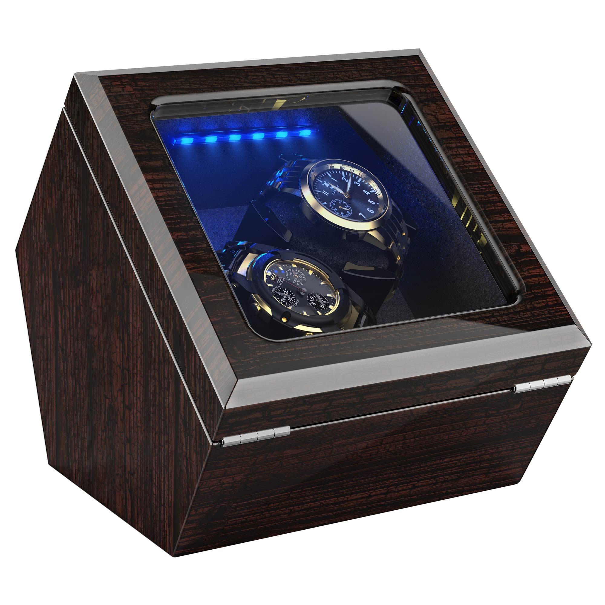 High End Double Automatic Watch Winder with Soft Flexible Watch Pillows and Quite Motor, Blue Led Light, Open and Shut Down Featured, 2 Extra Over Size Watch Pillows Included