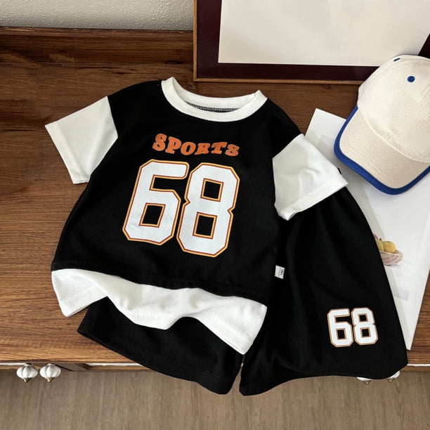 Conjuntos de blusas y camisas de cuello redondo y manga corta para niños de verano Conjunto de camisa y pantalones cortos de manga corta Conjunto deportivo informal para exteriores para niños Conjunto