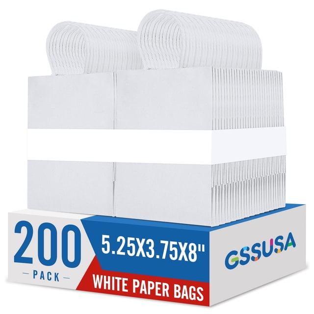 Bolsas de Papel para Regalo GSSUSA Paquete de 200 13.3x9.5x20.3 cm Kraft Blanco