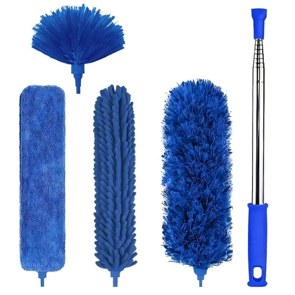 5 Pcs 7.87ft Telescopic Duster Set with Extension Pole Microfiber Cleaning Heads for Ceiling Fans, Windows, and Hard-to-Reach Areas, Washable & Detachable, Quality and Easy to Clean