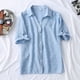 thumbnail image 4 of Camisa de punto Blusa informal de verano con cuello en V Manga corta Top de mujer, azul claro, S Advancent AP001522-08B, 4 of 7