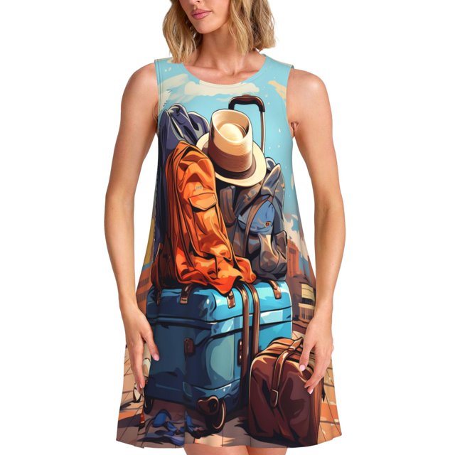 Disketp Colorful Travel Luggage Gear para Vestido sin Mangas para Mujeres, Vestidos de Verano para Mujeres, Casual y Holgado para la Playa
