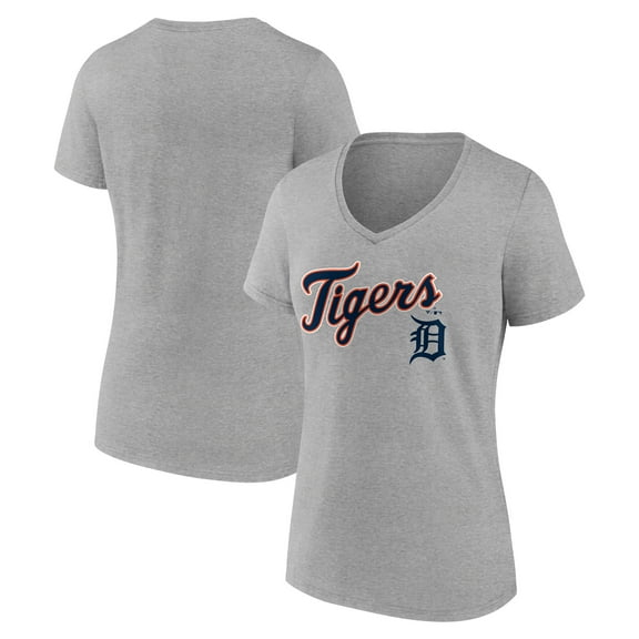 Women's Gray Detroit Tigers Team Lockup V-Neck T-Shirt