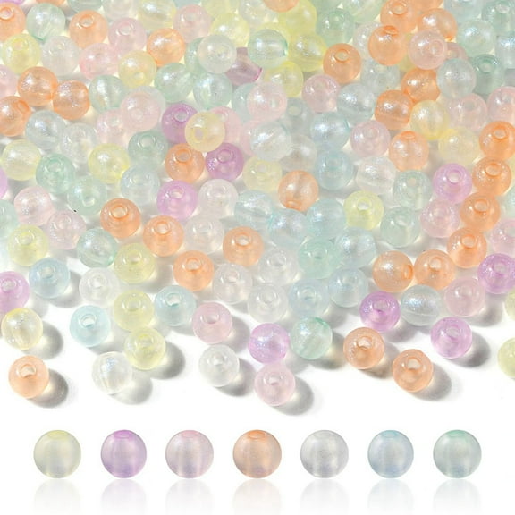 500pc Rainbow Iridescent Plating Acrylic Beads Glitter Beads Round Mixed Color 5.5x5mm Hole: 1.8mm