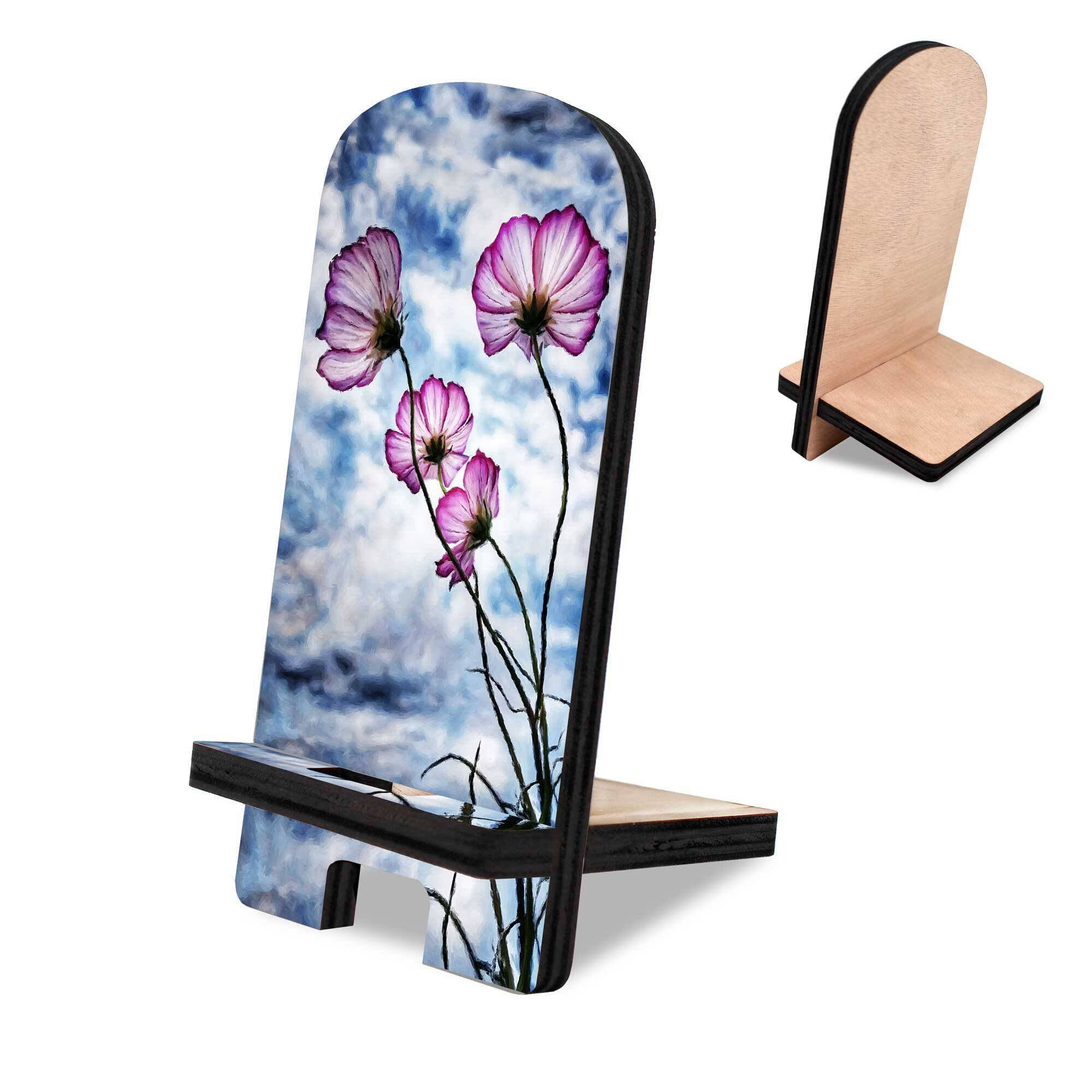 Designocracy 892049 6 x 3 x 3 in. Sky Flowers Decor Cell Phone Stand with Wood Mobile Holder Organizer