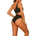 thumbnail image 3 of INSPIRE CHIC Women's 1 Piece One Shoulder Swimsuit, Asymmetric Waist Cutout Solid Swimwear Bathing Suit Monokini Black Large, 3 of 5