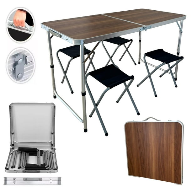 Mesa Plegable Tipo Portafolio CJR 1.20 M Con 4 Sillas Portátiles Cafe