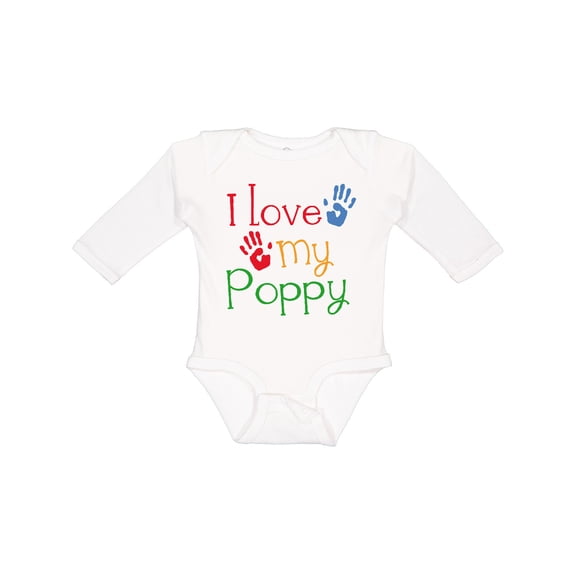 Inktastic Poppy Grandkids Handprints Boys or Girls Long Sleeve Baby Bodysuit
